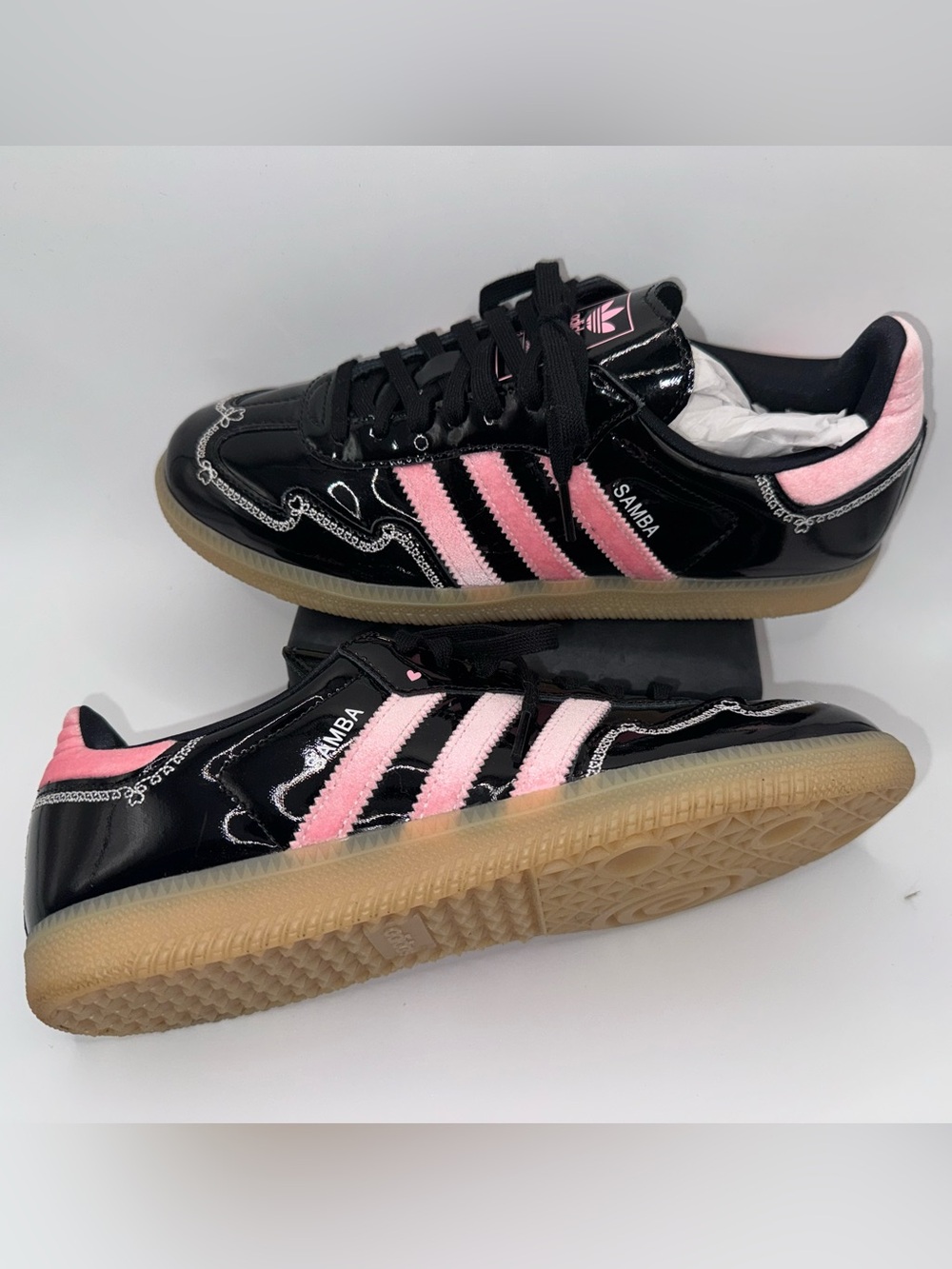 Adidas Originals Samba Black Patent Pink Velvet Lace Sneakers Women’s 6.5 NWOT